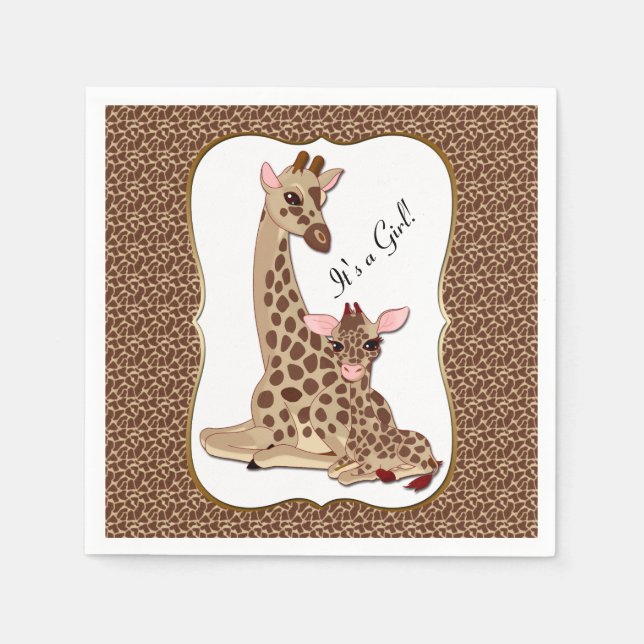 Cute Mum & Baby Giraffe Animal Theme Baby Shower Napkin (Front)