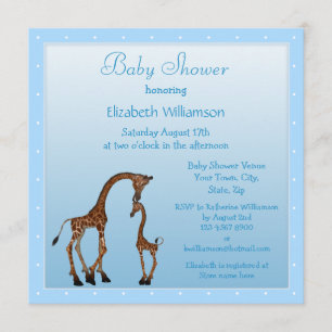 Cute Mum & Baby Giraffe Blue Baby Shower Invitation