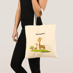 Cute Mum & Baby Giraffe Green & Yellow Canvas Bag
