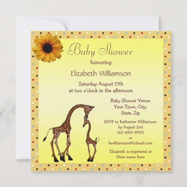 Cute Mum & Baby Giraffe Neutral Baby Shower Invitation (Front)