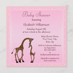 Cute Mum & Baby Giraffe Pink Baby Shower Invitation