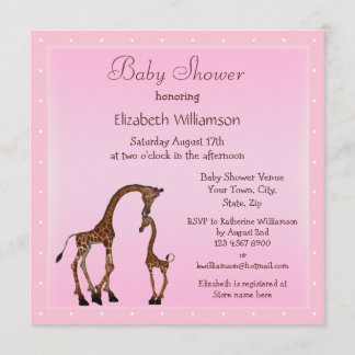 Cute Mum & Baby Giraffe Pink Baby Shower Invitation