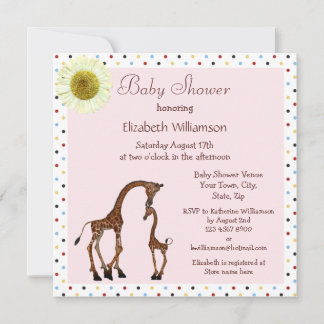 Cute Mum & Baby Giraffe Pink Baby Shower Invitation