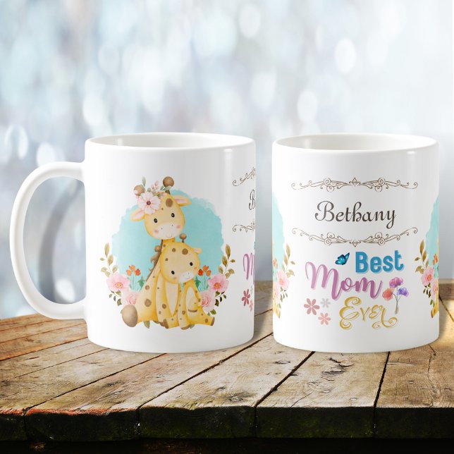 Cute Mum Baby Giraffes Best Mum Ever Personalised Coffee Mug (Creator Uploaded)