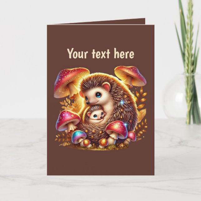 Cute Mum baby hedgehog customisable  Card (Front)
