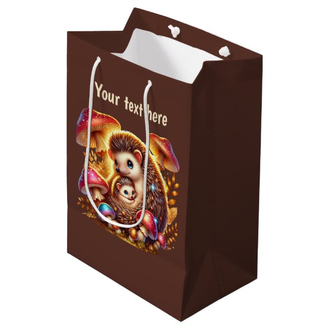 Cute Mum baby hedgehog customisable  Medium Gift Bag (Front Angled)