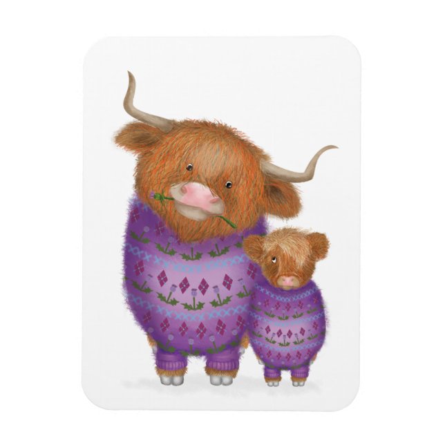 Cute mum & baby Highland cow magnet (Vertical)