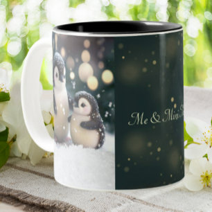 Cute Mum & Baby Penguin Me & Mini Me Personalised Two-Tone Coffee Mug