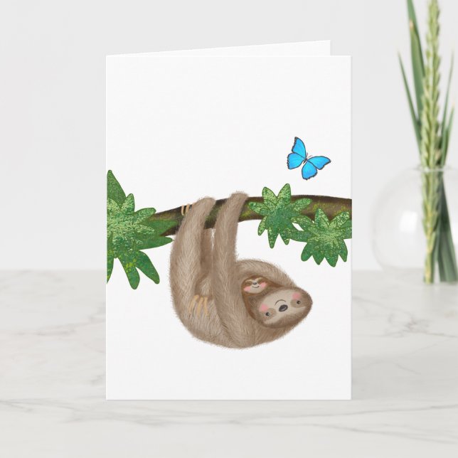 Cute mum & baby sloth blank card (Front)