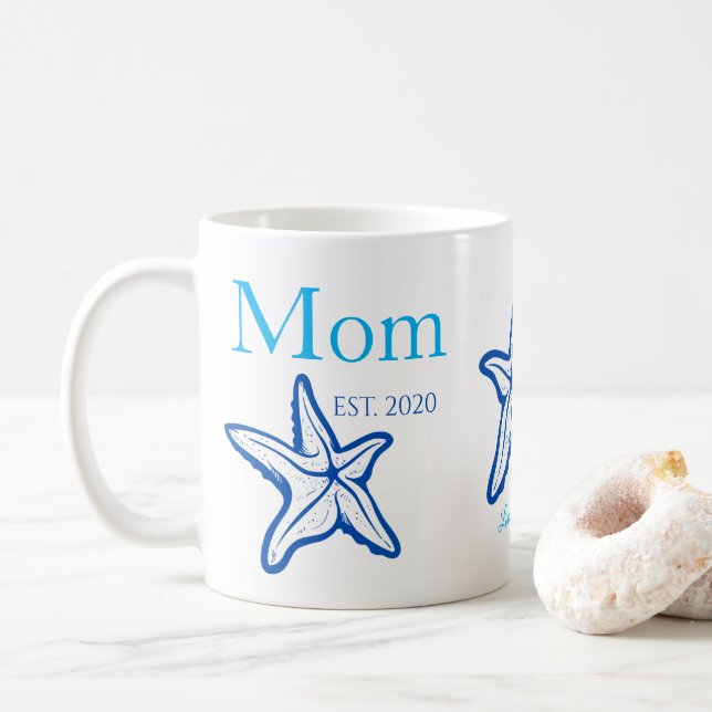 Cute Mum Blue Starfish Beachy Coffee Mug (With Donut)