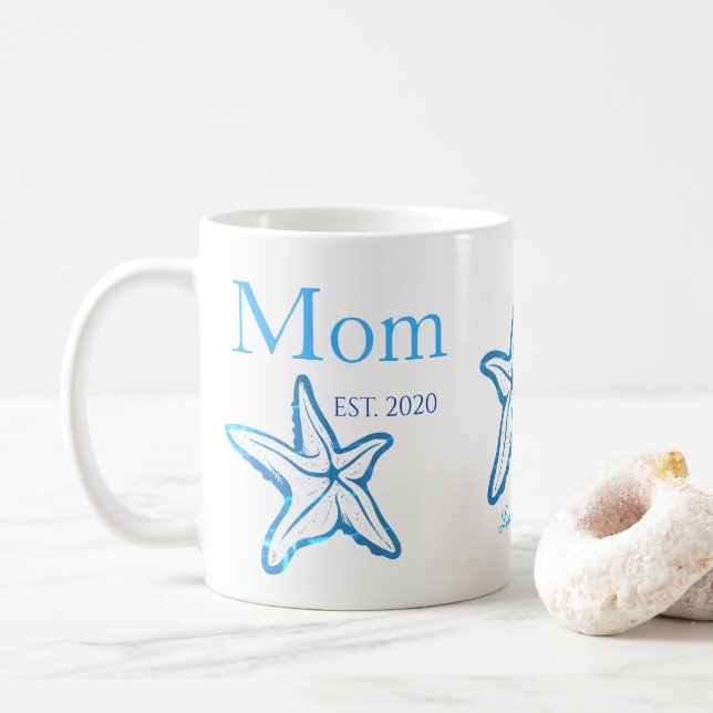 Cute Mum Blue Starfish Beachy Coffee Mug (With Donut)
