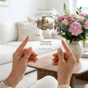 Cute Mum Cat nursing her little kittens Acrylic Invitations