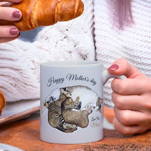 Cute Mum Cat Nursing her little kittens custom  Coffee Mug