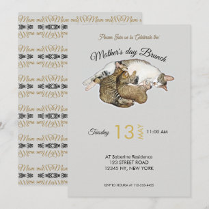 Cute Mum Cat nursing her little kittens Invitation