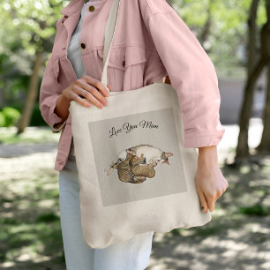 Cute Mum Cat Nursing her little kittens Tote Bag
