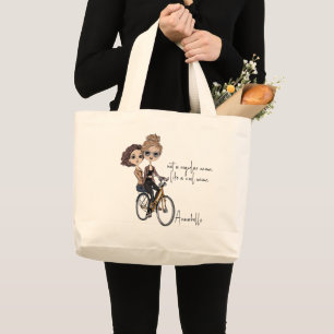 Cute Mum/Daughter on Bicycle Drawing ‘Cool Mum’  Large Tote Bag