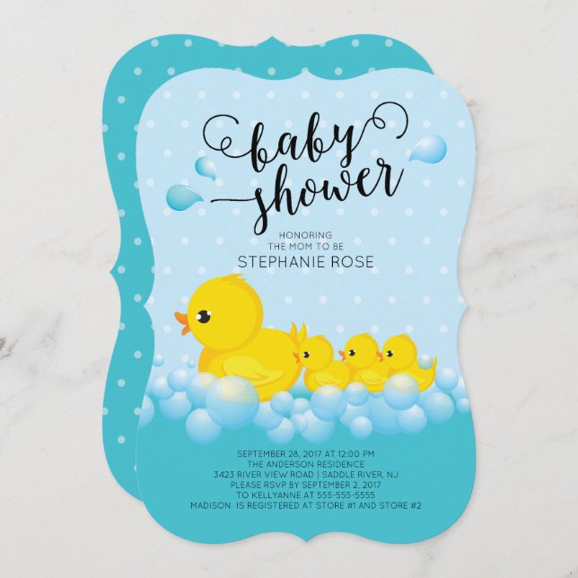 Cute Mum Duck & Triplets Baby Shower Invitation (Front/Back)
