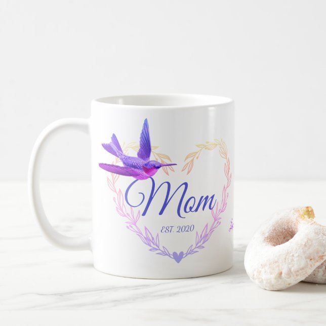 Cute Mum Heart Hummingbird Purple Pink Coffee Mug (With Donut)