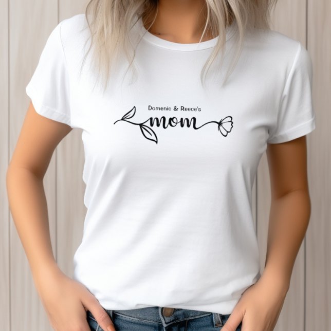 Cute Mum Kid's Names Modern Script Mother's Day T-Shirt (Creator Uploaded)