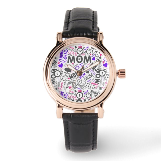 Cute Mum Mother Word Art Typo Cloud Mothers Day  Watch (Front)