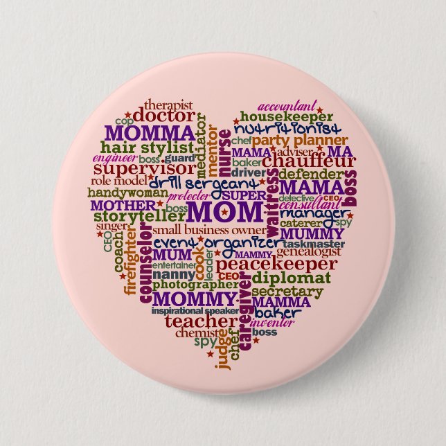 Cute Mum Mother's Day Word Art Heart 7.5 Cm Round Badge (Front)