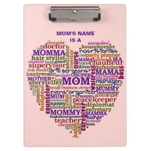Cute Mum Mother's Day Word Art Heart Personalised Clipboard