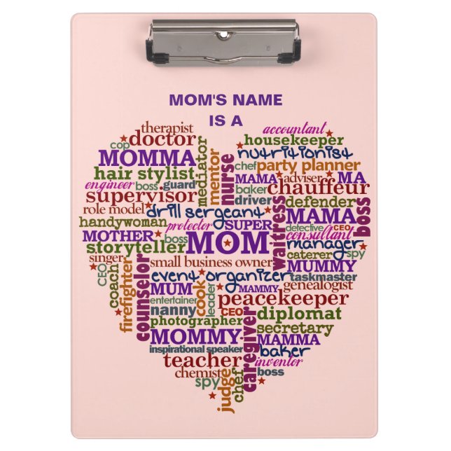 Cute Mum Mother's Day Word Art Heart Personalised Clipboard (Front)