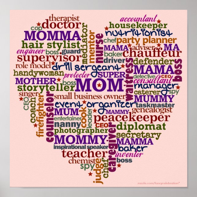 Cute Mum Mother's Day Word Art Heart Poster (Front)
