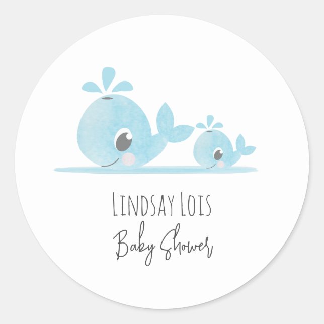 Cute Mum Whale Baby Whale Baby Shower   Classic Round Sticker (Front)