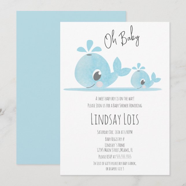Cute Mum Whale Baby Whale Baby Shower Invitation (Front/Back)