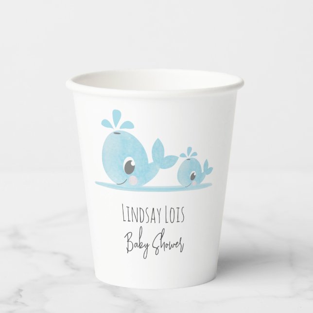 Cute Mum Whale Baby Whale Baby Shower    Paper Cups (Front)