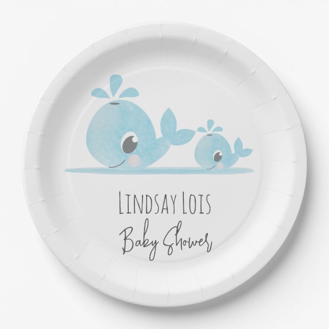 Cute Mum Whale Baby Whale Baby Shower  Paper Plate (Front)