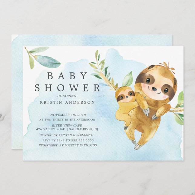 Cute Mum with Baby Sloth Baby Shower Invitation (Front/Back)