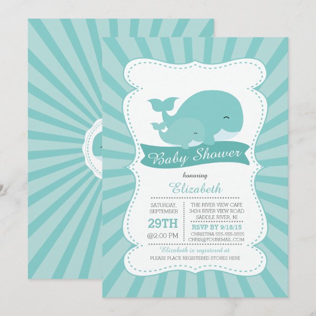 Cute Mum with Baby Whale Boys Baby Shower Invitation (Front/Back)