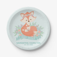 Cute Mummy and Baby Fox Woodland Boy Baby Shower
