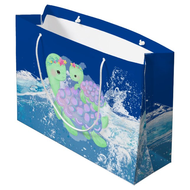 cute Mummy and baby sea turtle  Large Gift Bag (Back Angled)