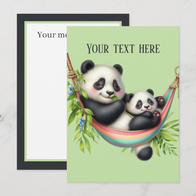 Cute Mummy baby panda bear add message Card (Front/Back)