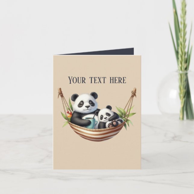 Cute Mummy baby panda bears add text Card (Front)