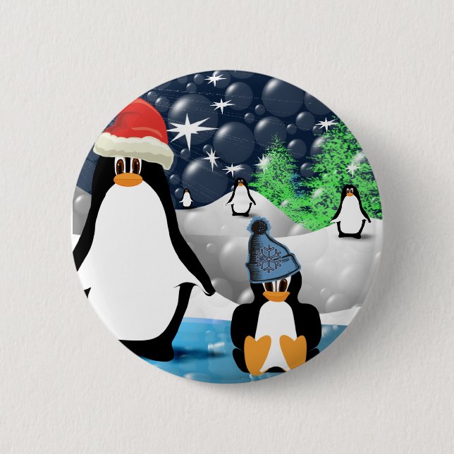 Cute Mummy & Baby Santa Penguins 6 Cm Round Badge (Front)