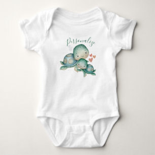 Cute Mummy Baby Sea Turtle Green Personalise Bodysuit