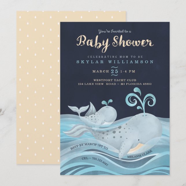 Cute Mummy & Baby Whale Nautical Baby Shower Invitation (Front/Back)