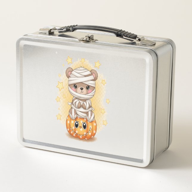 Cute Mummy Bear Halloween Metal Lunch Box (Front)