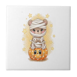 Cute Mummy Bear Halloween Tile