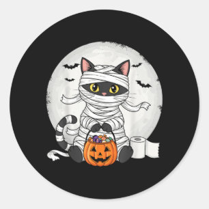 Cute Mummy Black Cat Halloween Costume Funny Trick Classic Round Sticker