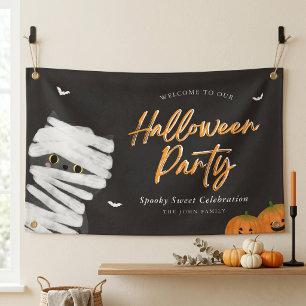 Cute Mummy Cat Halloween Party Banner