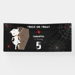 Cute Mummy Coffin Girl Halloween Birthday Party Banner
