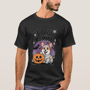 Cute Mummy Corgi and Pumpkin Halloween Ghost Funny T-Shirt