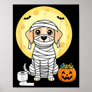 Cute Mummy Dog Halloween Full Moon Puppy Trick Or Poster