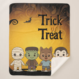 Cute mummy, Frankenstein, Dracula, werewolf Sherpa Blanket