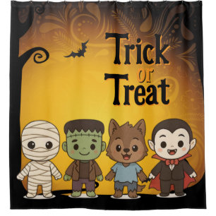 Cute mummy, Frankenstein, Dracula, werewolf Shower Curtain